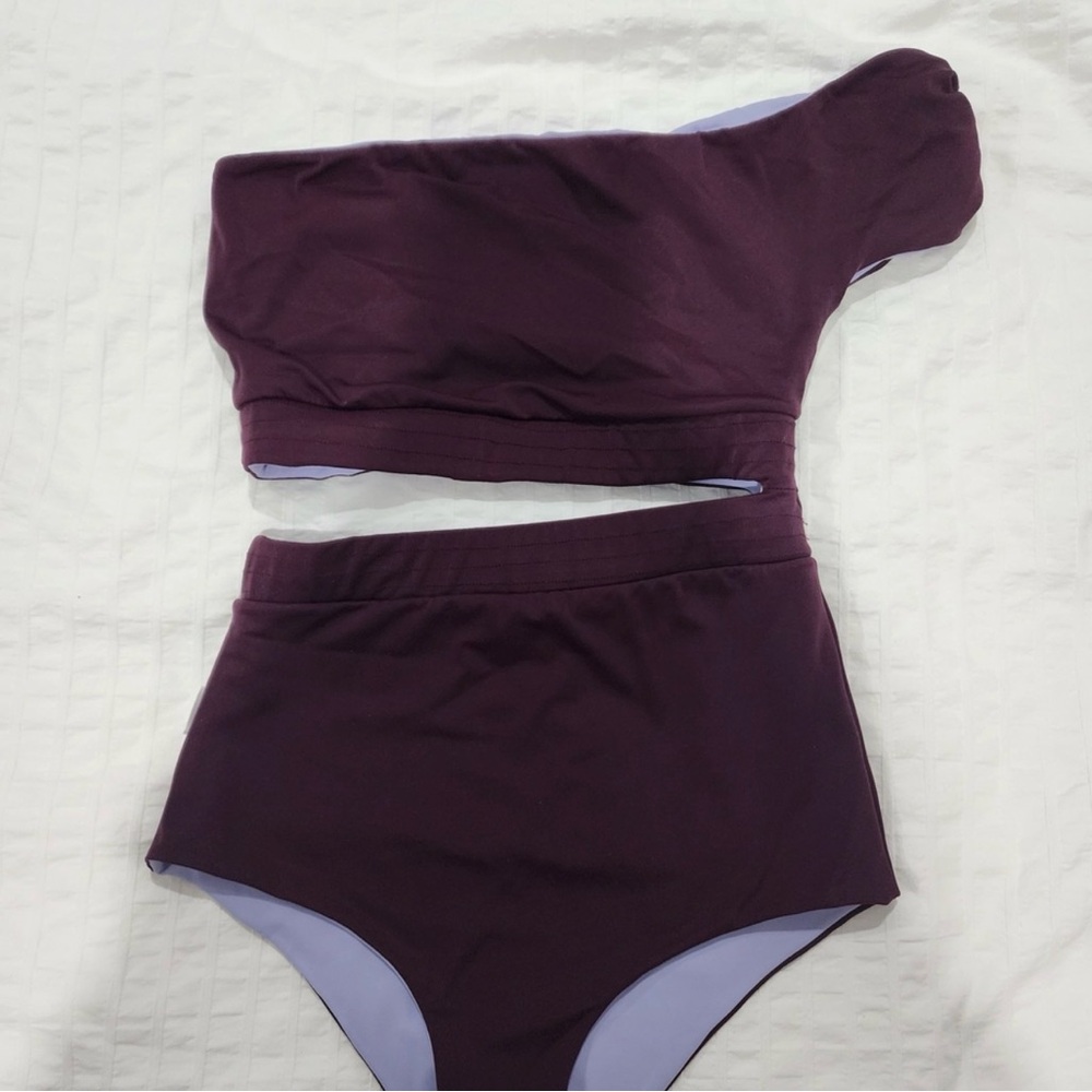 Juan de Dios  Lavender One-Shoulder Reversible Swimsuit